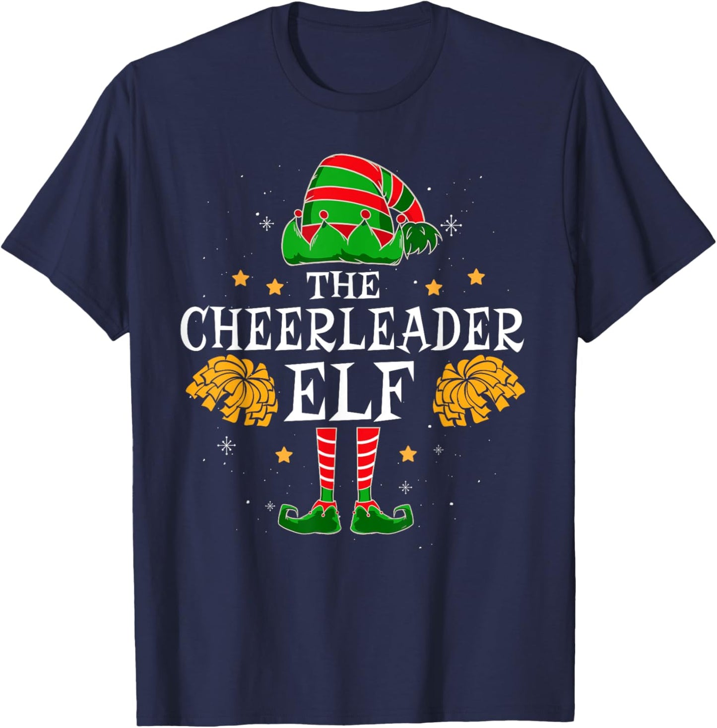 Cheerleader Elf Matching Team Christmas Funny Cheerleading T-Shirt - T-Shirt | Navy