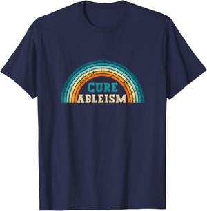 Cure Ableism Rainbow Stripes Design For Family T-Shirt - T-Shirt | Navy