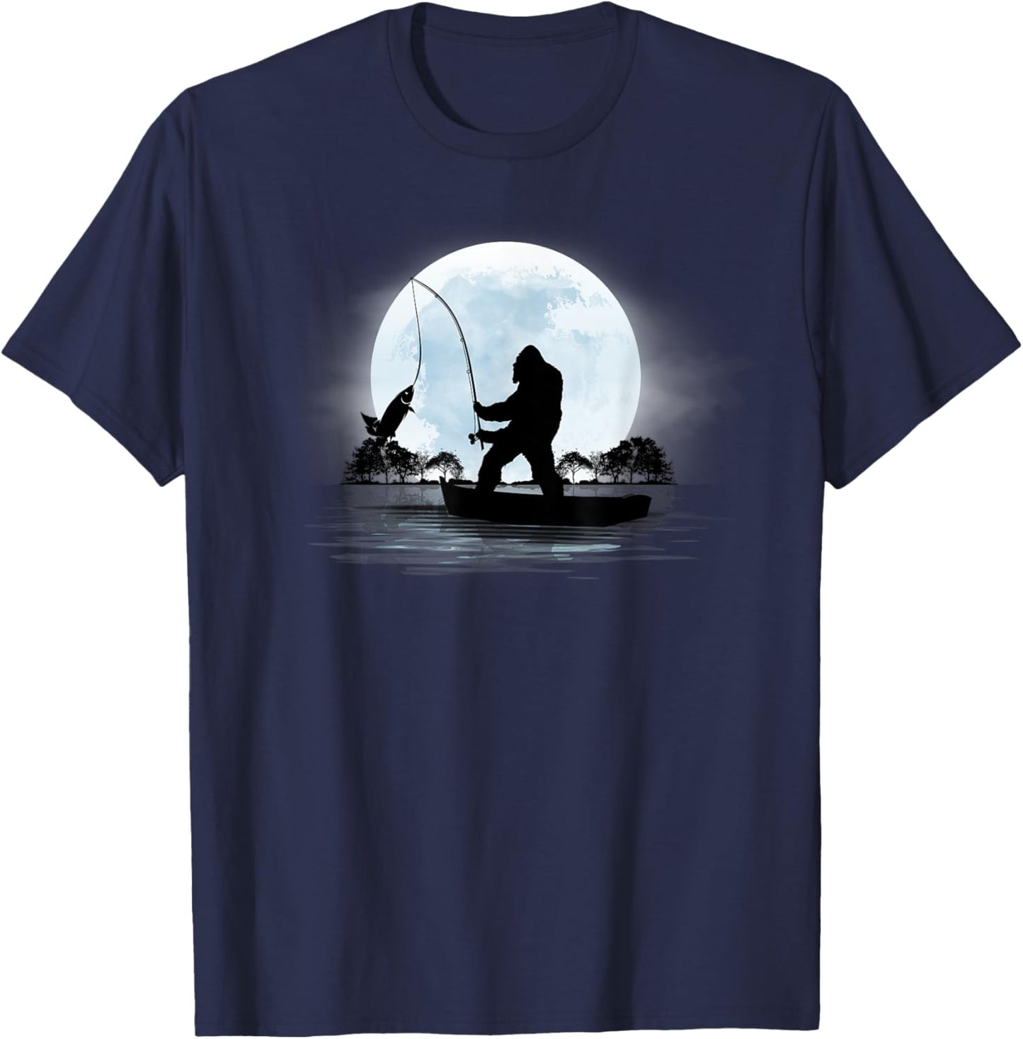 Bigfoot Fishing Outdoor Retro Night Fishing Sasquatch T-Shirt - T-Shirt | Navy
