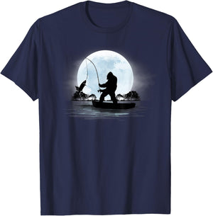 Bigfoot Fishing Outdoor Retro Night Fishing Sasquatch T-Shirt - T-Shirt | Navy