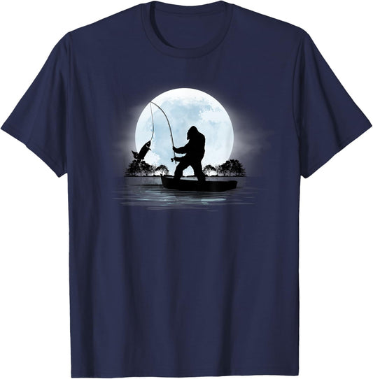 Bigfoot Fishing Outdoor Retro Night Fishing Sasquatch T-Shirt - T-Shirt | Navy
