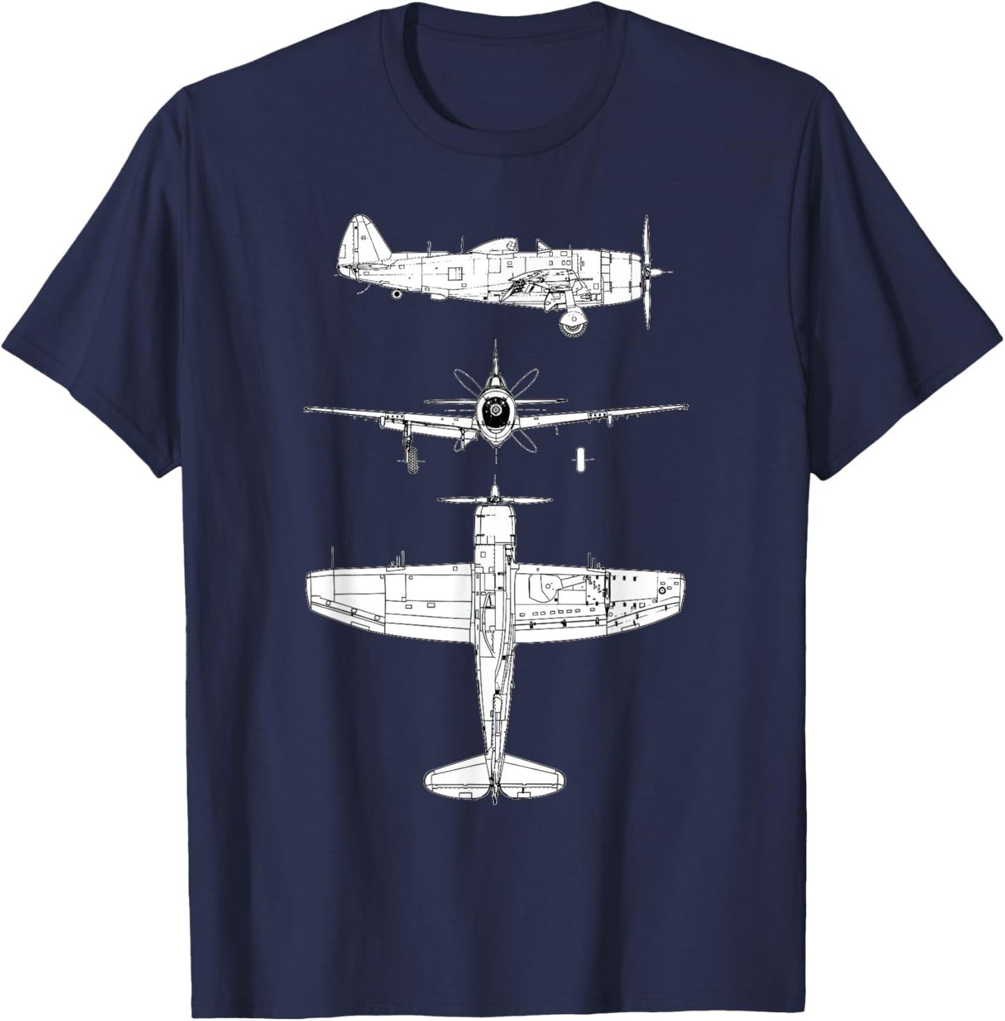 P47 Thunderbolt WW2 Fighter Airplane Blueprint T-Shirt - T-Shirt | Navy