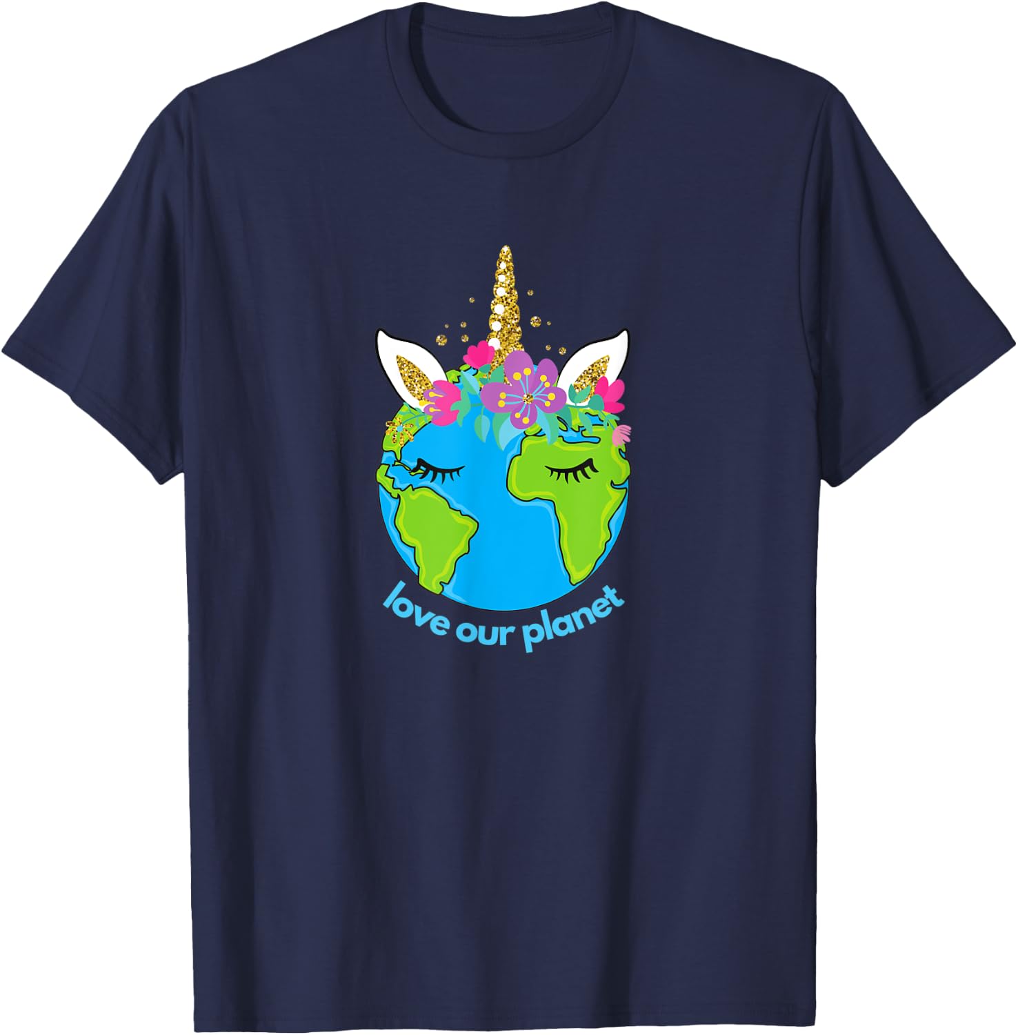 Earth Day 2021 Cute for Toddler Kids Unicorn Face Sleepy T-Shirt - T-Shirt | Navy