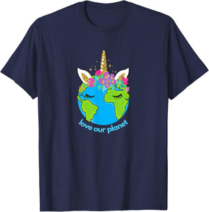Earth Day 2021 Cute for Toddler Kids Unicorn Face Sleepy T-Shirt - T-Shirt | Navy