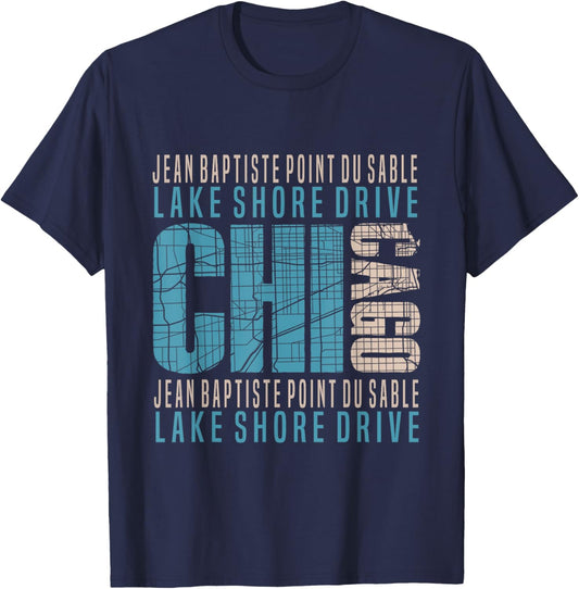 Chicago Jean Baptiste Point du Sable Lake Shore Drive T-Shirt - T-Shirt | Navy