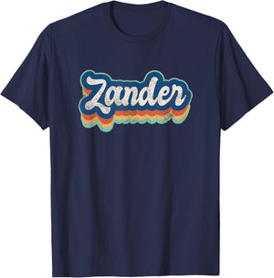 Zander First Name Boy Vintage Style 70s 80s Personalized T-Shirt - T-Shirt | Navy