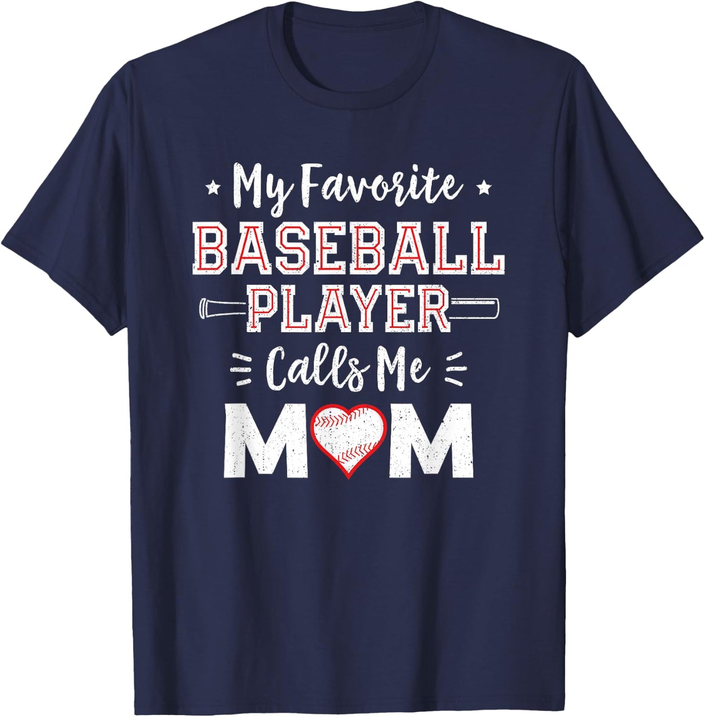 My Favorite Baseball Player Calls Me Mom Shirt Mom Baseball T-Shirt - T-Shirt | Navy