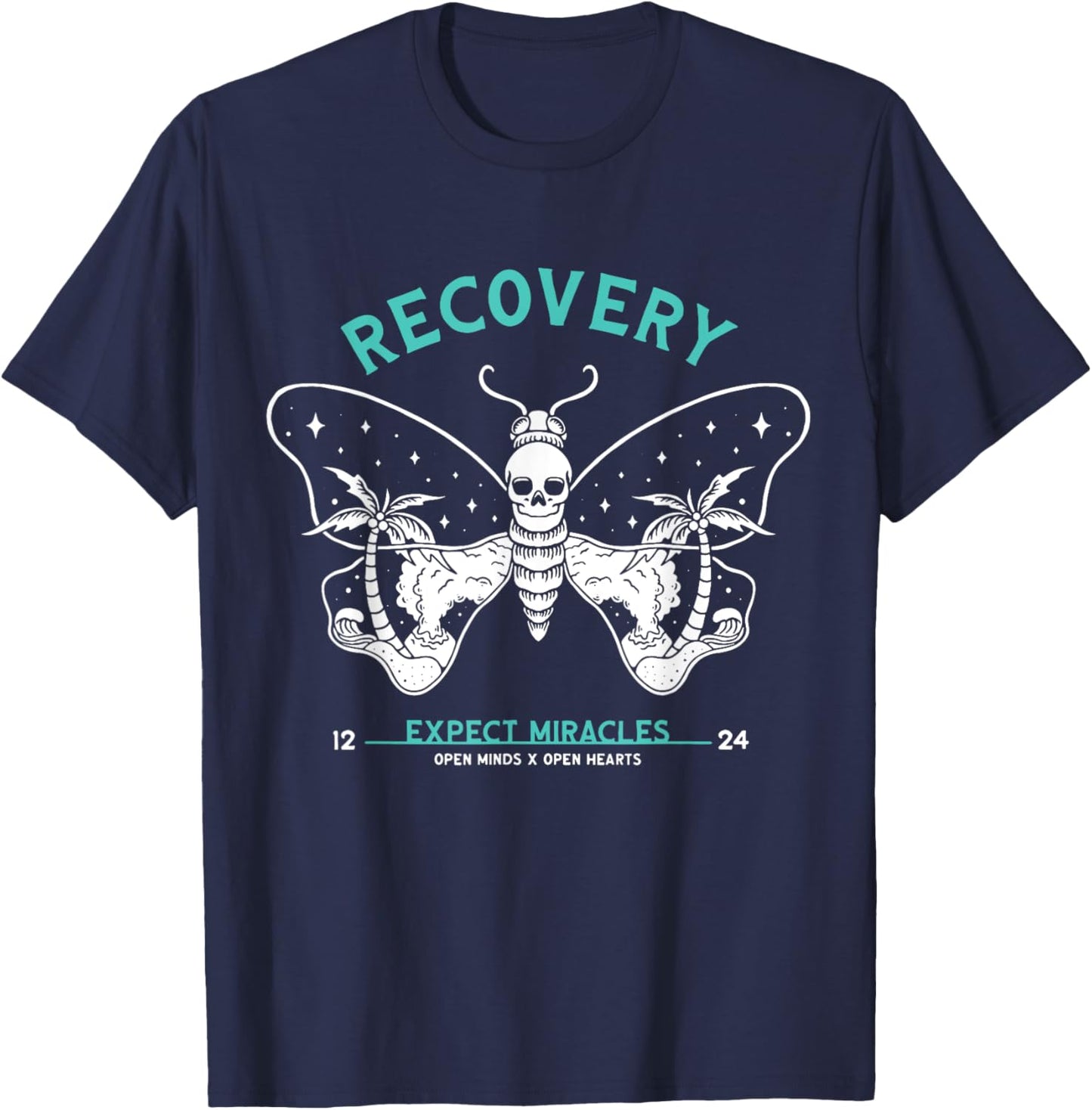 Recovery Butterfly 12 Steps NA Alcoholics Anonymous Sobriety T-Shirt - T-Shirt | Navy