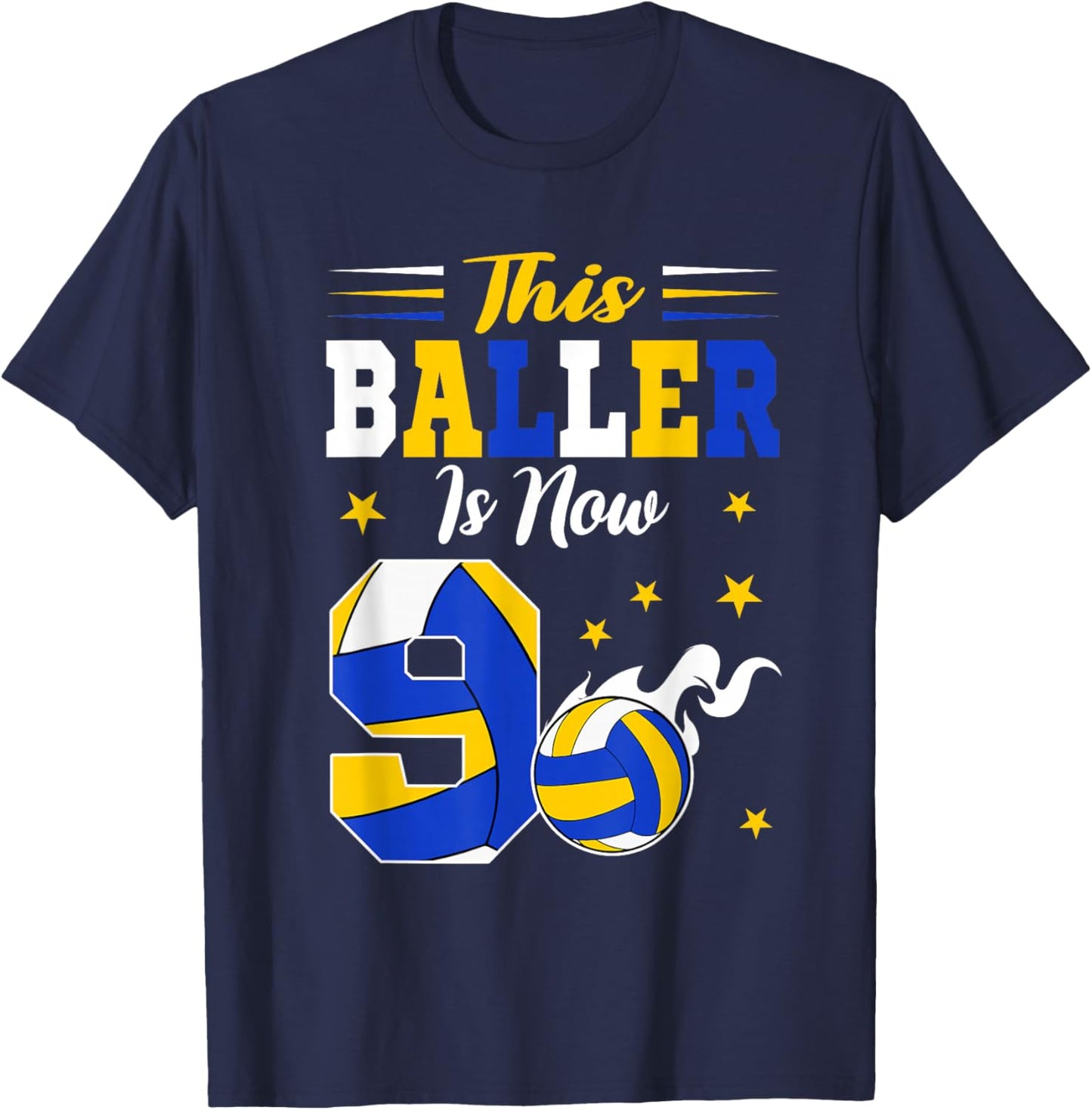 This Baller Is Now 9 Year Old Birthday Volleyball 9th T-Shirt - T-Shirt | Navy
