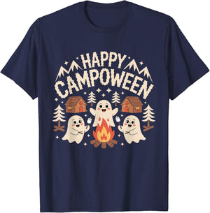 Happy Campoween Pumpkin Ghosts Camping Halloween Campfires T-Shirt - T-Shirt | Navy