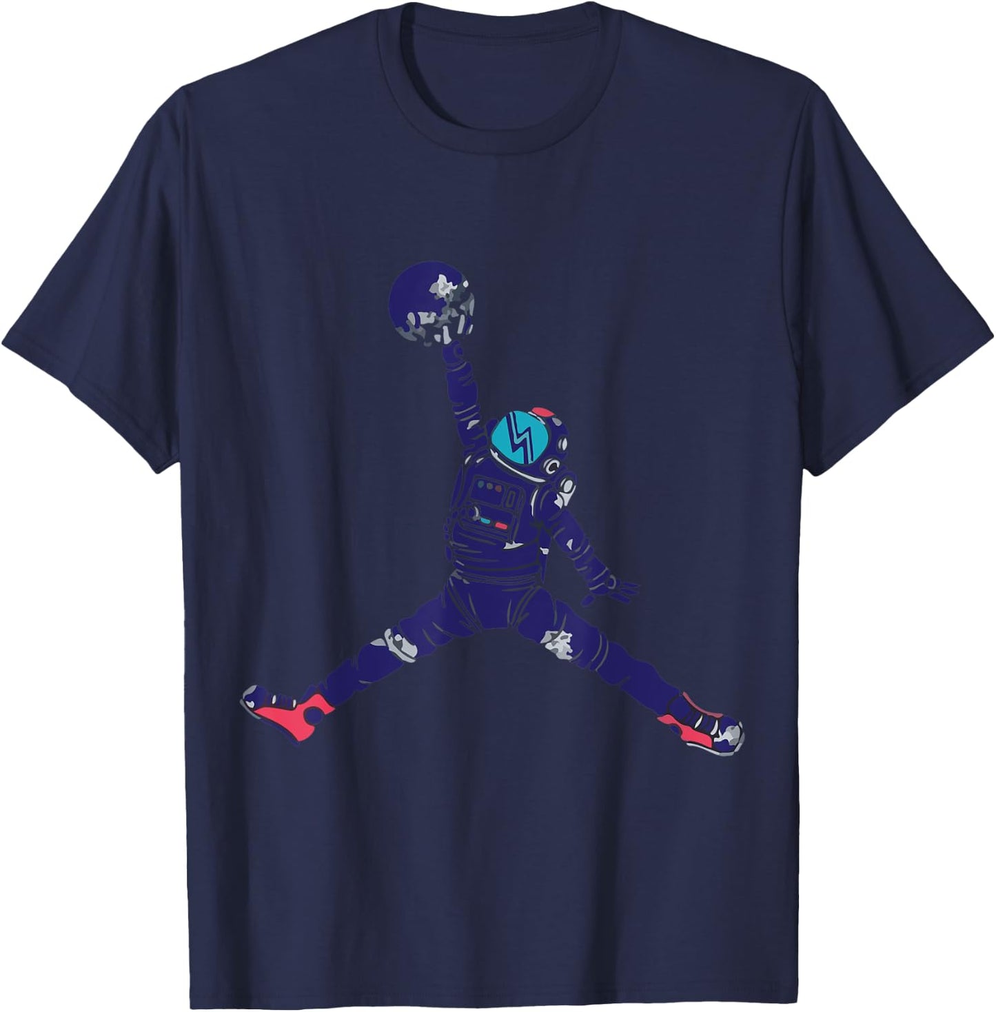 NASA Astronaut Dunking the Moon Funny Graphic T-Shirt - T-Shirt | Navy