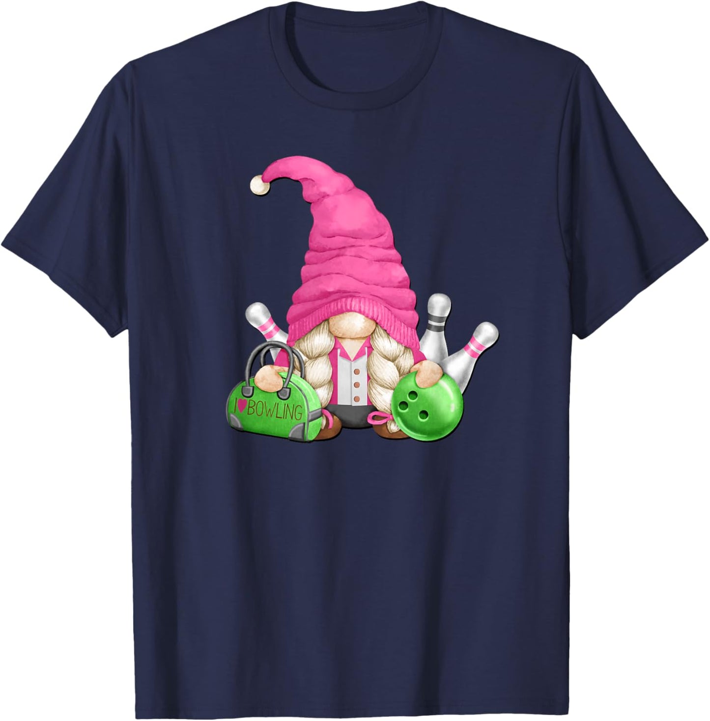 Pink Gnome Mom Graphic Girls And Bowling Lover T-Shirt - T-Shirt | Navy