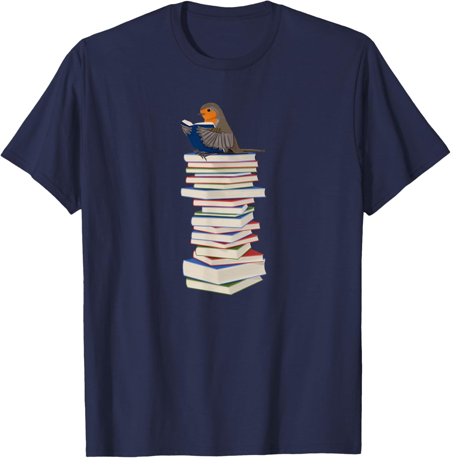 Robin Bird Reads Books Funny Garden Backyard Birds T-Shirt - T-Shirt | Navy