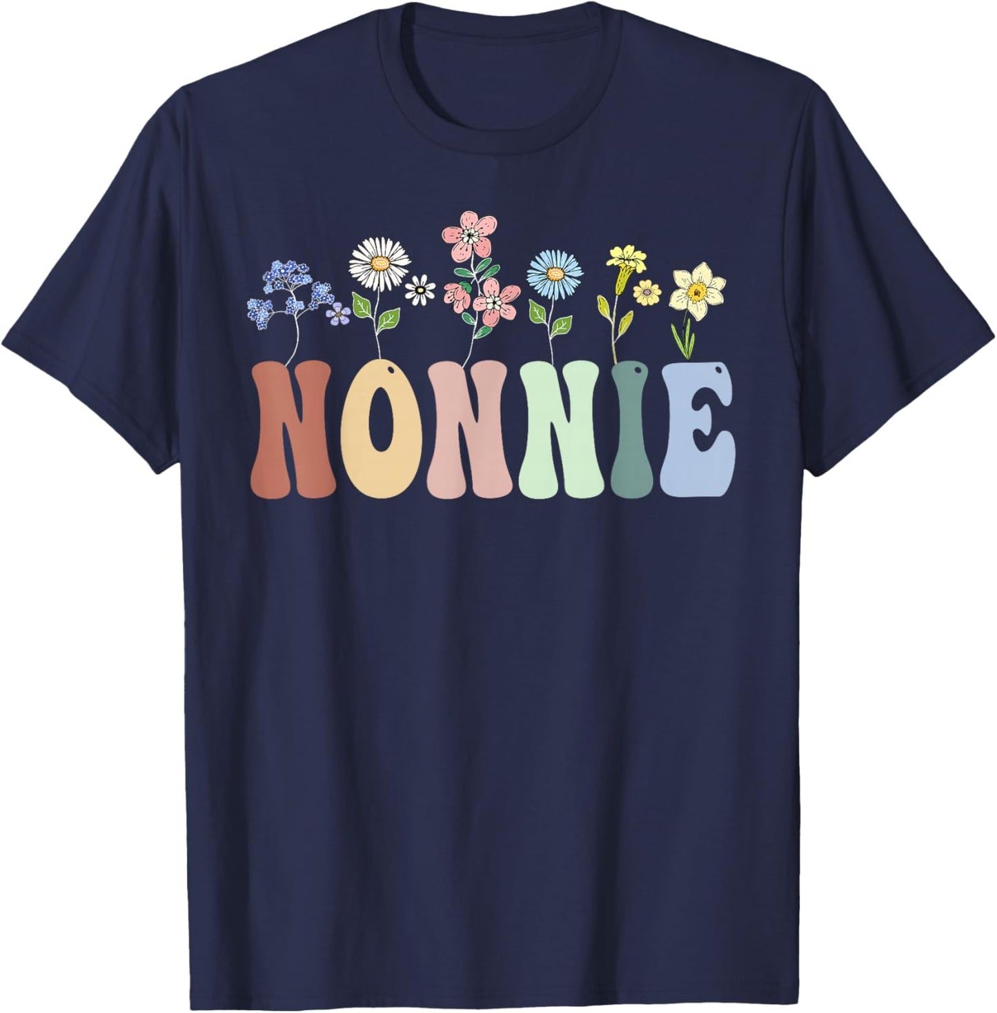 Nonnie Gifts Women Wildflower Floral Design Nonnie T-Shirt - T-Shirt | Navy