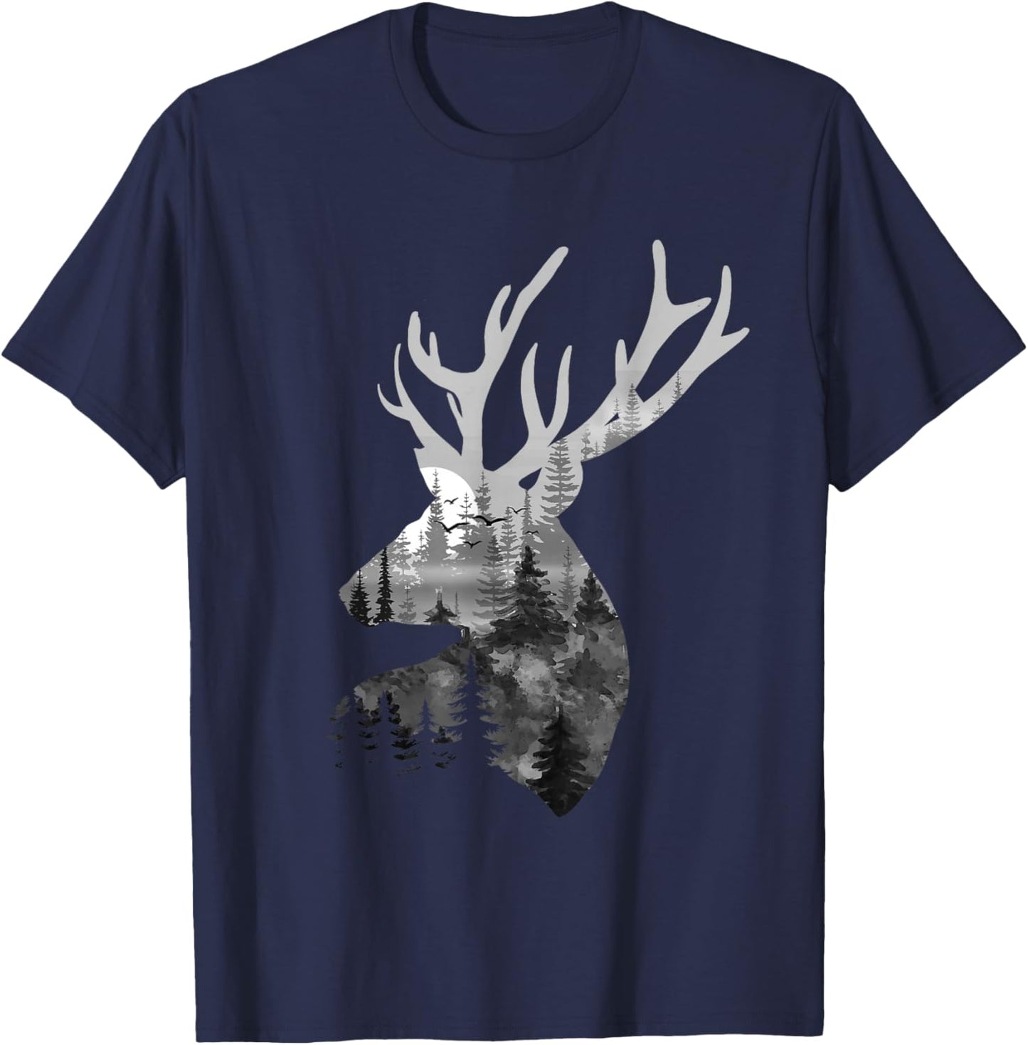 Silhouette Buck Deer Artwork - Forest Wildlife Animal Lover T-Shirt - T-Shirt | Navy