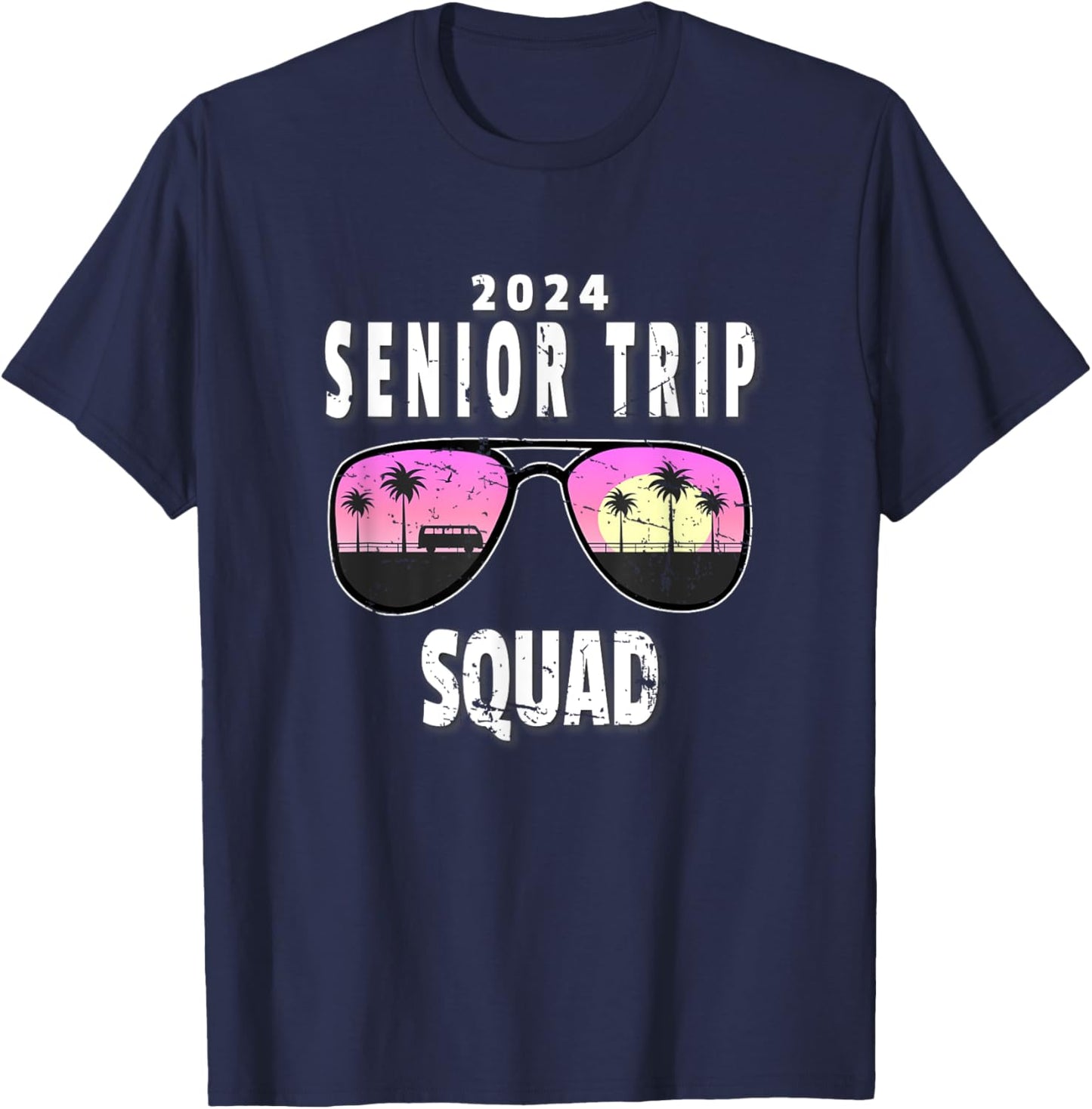 2024 Senior Trip Squad Sunglasses Beach Palm Tree Artwork Men Women Kids T-Shirt - T-Shirt | Navy