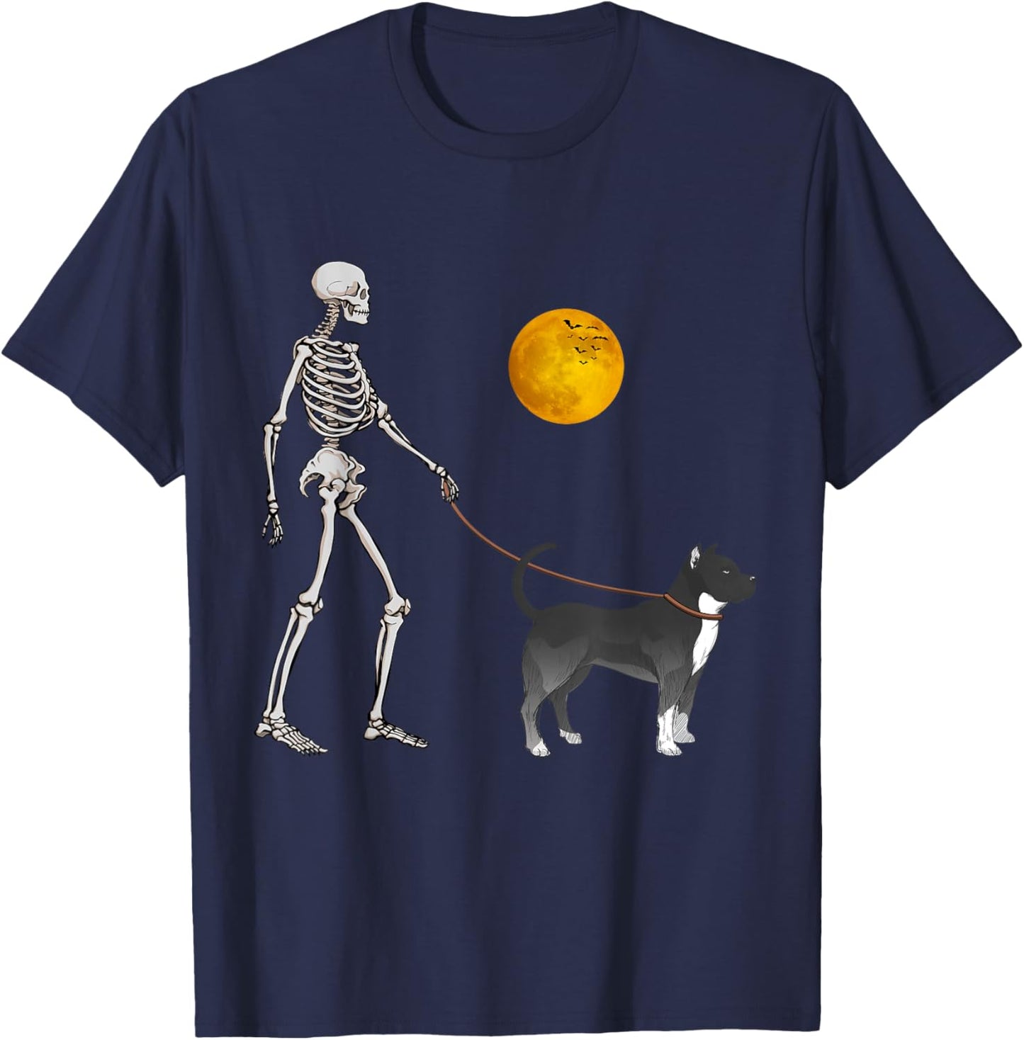 Pitbull Skeleton Dog Walking Halloween Costume T-Shirt - T-Shirt | Navy