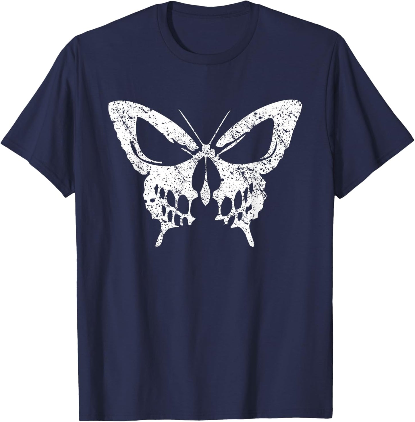 Pumpkin Face Halloween Graphic Vintage Butterfly skull T-Shirt - T-Shirt | Navy