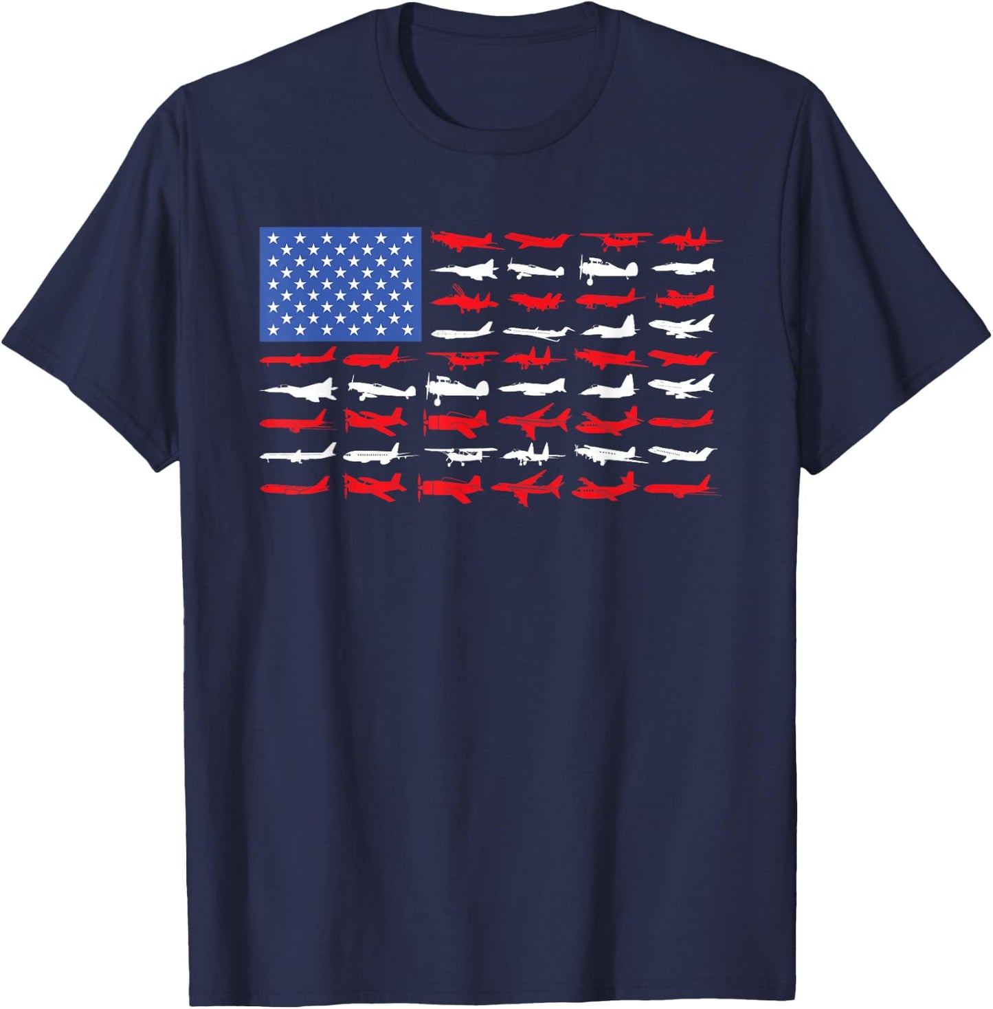 Pilot Airplane American Flag Plane Aviation Short Sleeve T-Shirt - T-Shirt | Navy