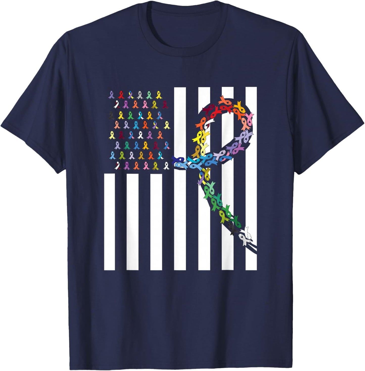 All Cancer Matters Awareness USA Flag All Ribbons T-Shirt - T-Shirt | Navy
