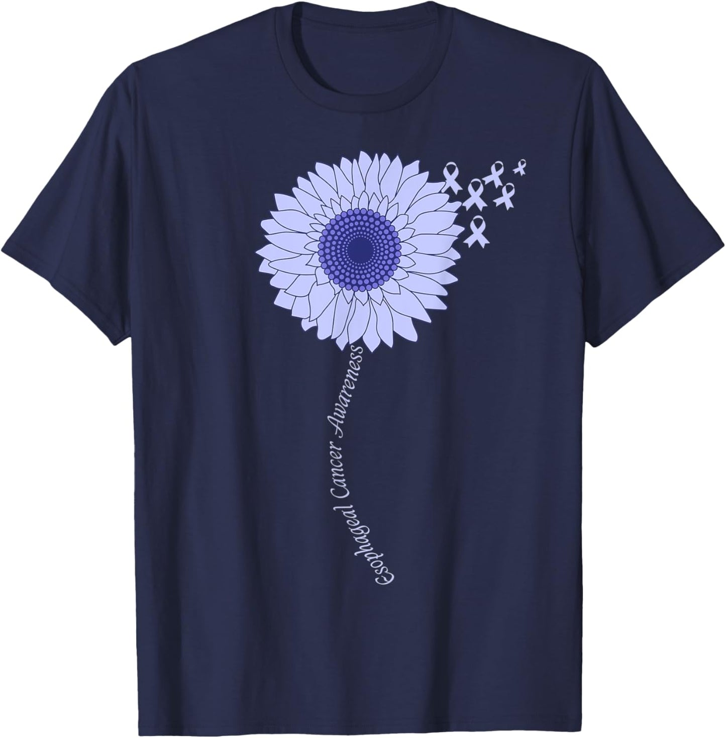 Esophageal Cancer Awareness Sunflower Periwinkle Ribbon T-Shirt - T-Shirt | Navy