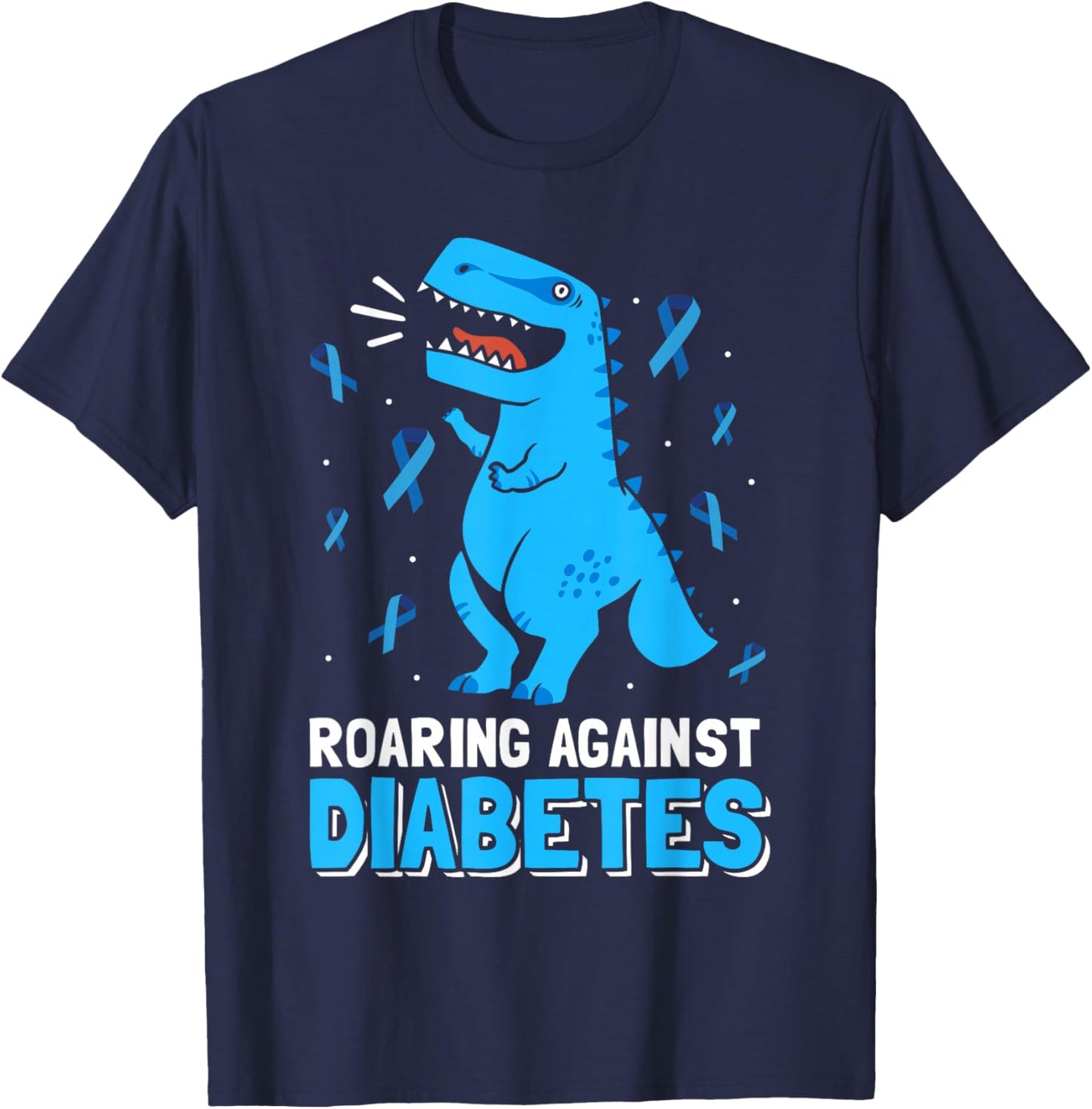 Roaring Against Diabetes Dinosaur T-Rex Diabetes Awareness T-Shirt - T-Shirt | Navy
