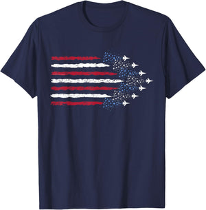 Patriotic Stars Red White Blue USA Fighter Jets 4th of July T-Shirt - T-Shirt | Navy