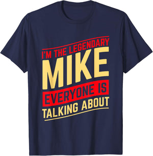 Mike Custom Name Design -Adults Black Cotton Polyester Small Short Sleeve Straight Fit Mock Collar Christmas Birthday Funny Mike Name First Name I'm The Legendary Mike T-Shirt - T-Shirt | Navy