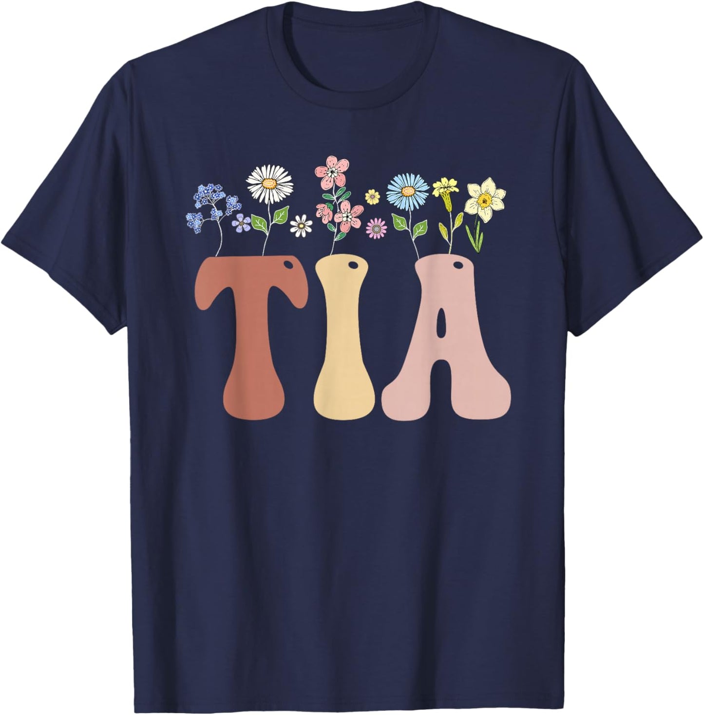 Tia Gifts Women Wildflower Floral Design Tia T-Shirt - T-Shirt | Navy