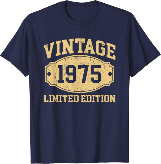 Vintage 1975 Men Women Born In 1975 Birthday Idea Vintage T-Shirt - T-Shirt | Navy