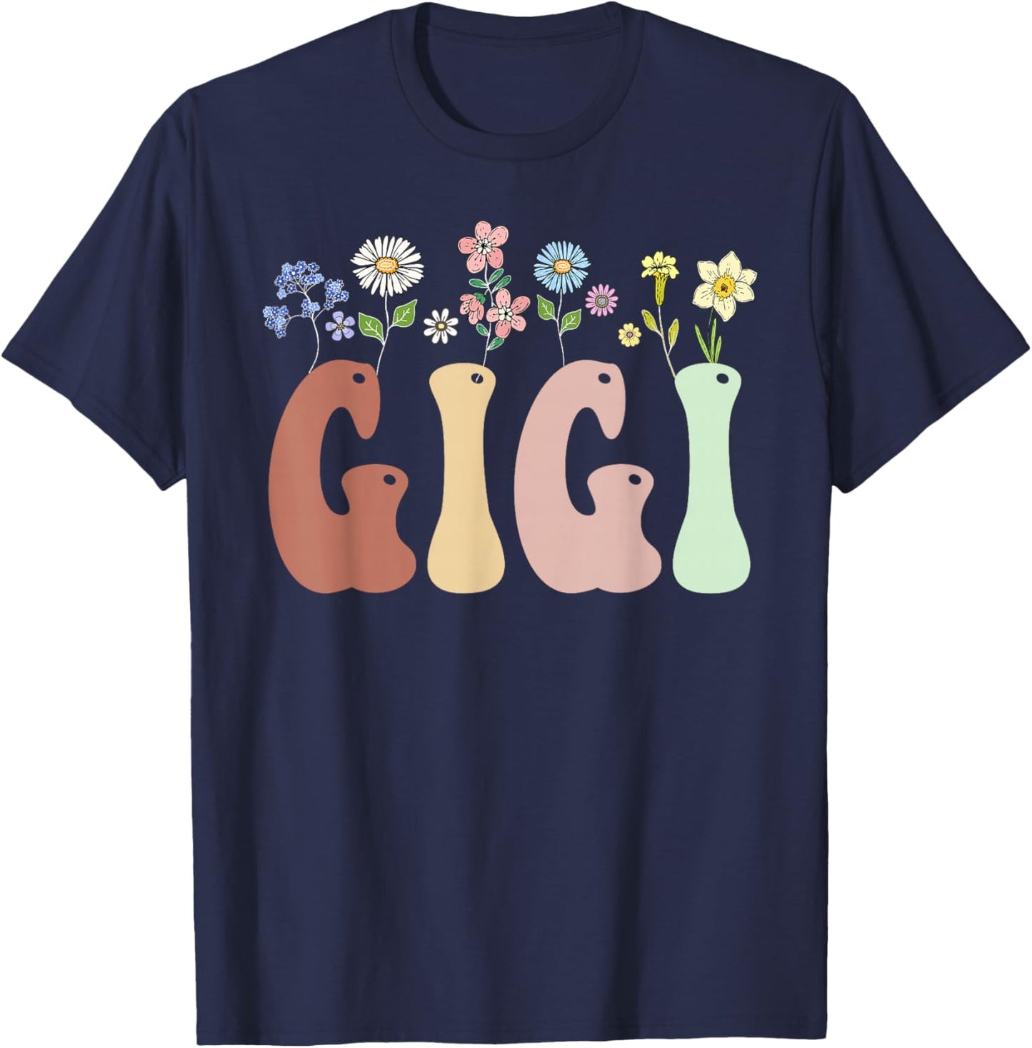 Gigi Gifts Women Wildflower Floral Design Gigi T-Shirt - T-Shirt | Navy