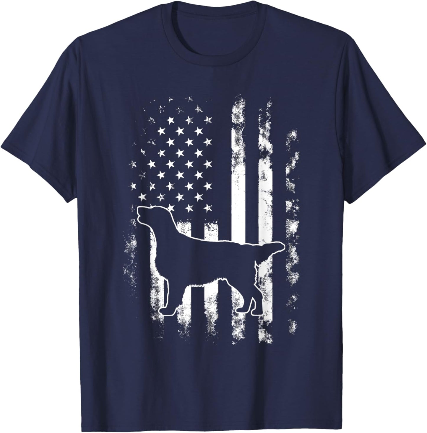 American US Flag Flat Coat Retriever T-Shirt - T-Shirt | Navy