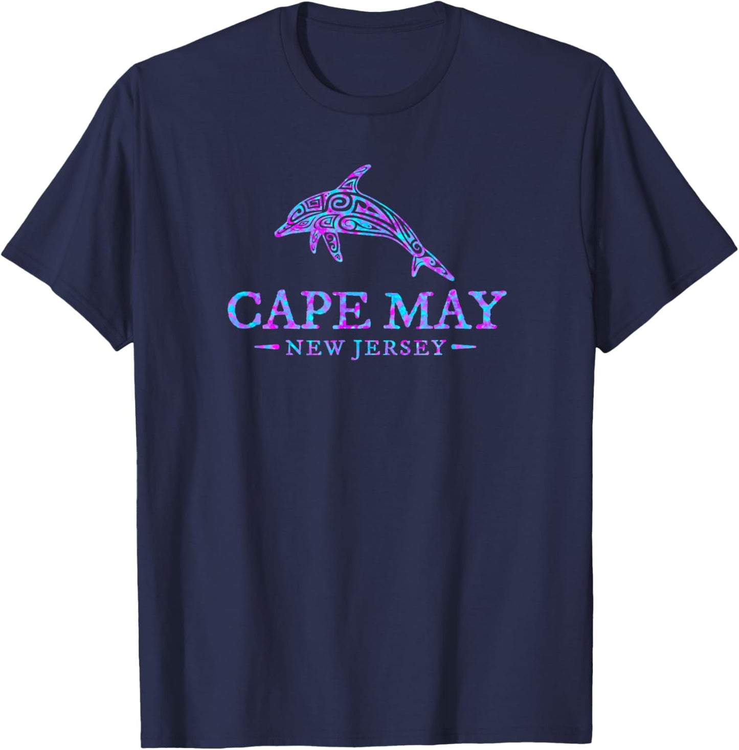 Cape May New Jersey Colorful Dolphin Girls Boys Souvenir T-Shirt - T-Shirt | Navy