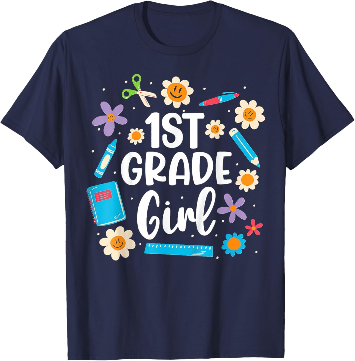 Kids Girls First Grade, 1st Grade Girl Back To School T-Shirt - T-Shirt | Navy