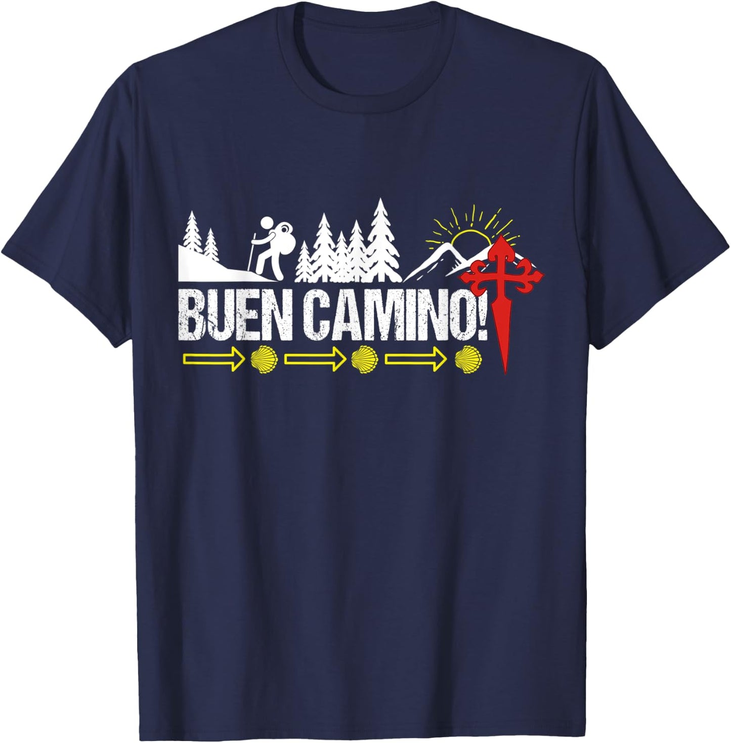 Buen Camino Way of St James Scallop Shell Camino de Santiago T-Shirt - T-Shirt | Navy