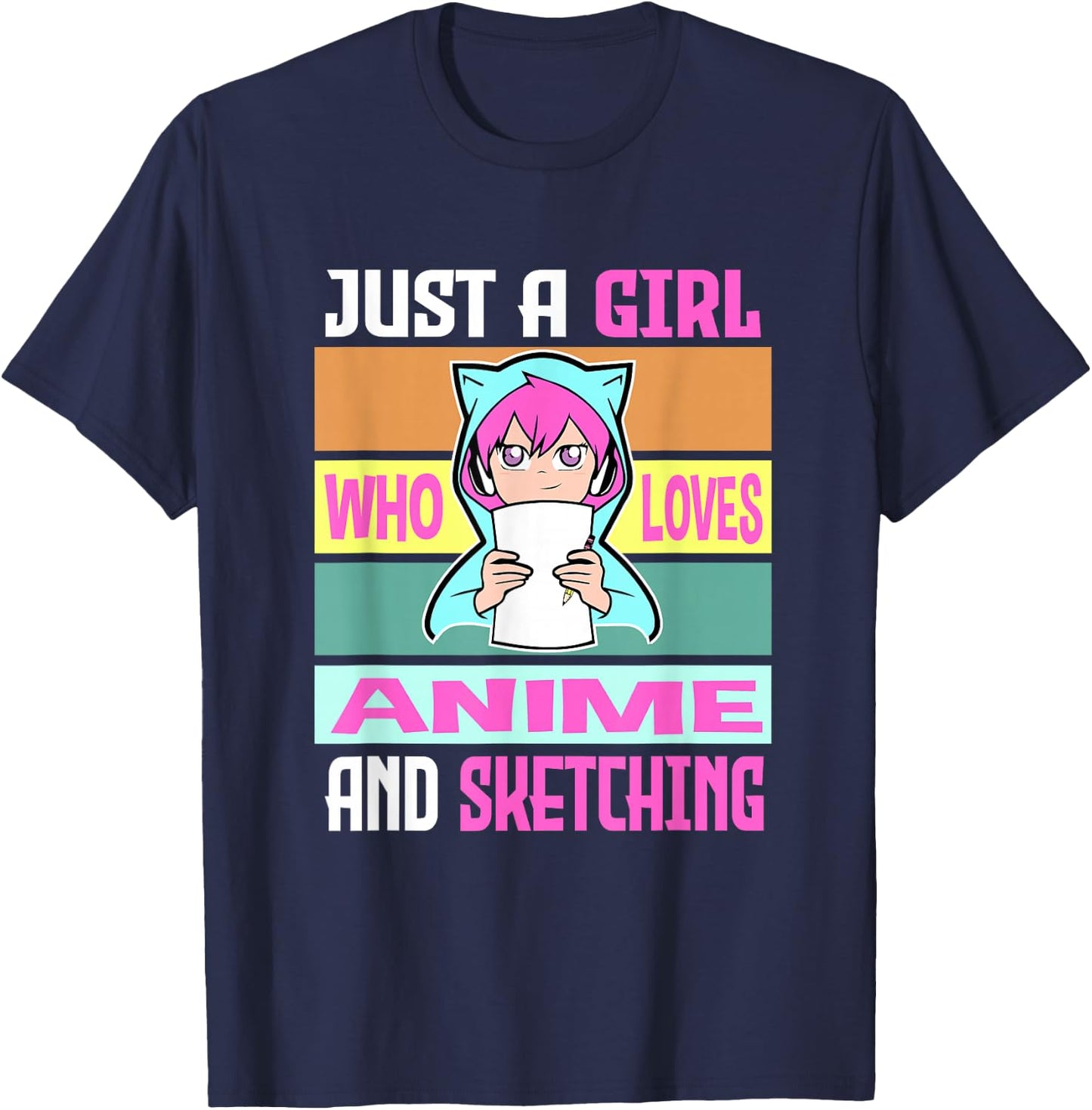 Girl Loves Anime and Sketching Anime Merch Anime Lover Gifts T-Shirt - T-Shirt | Navy