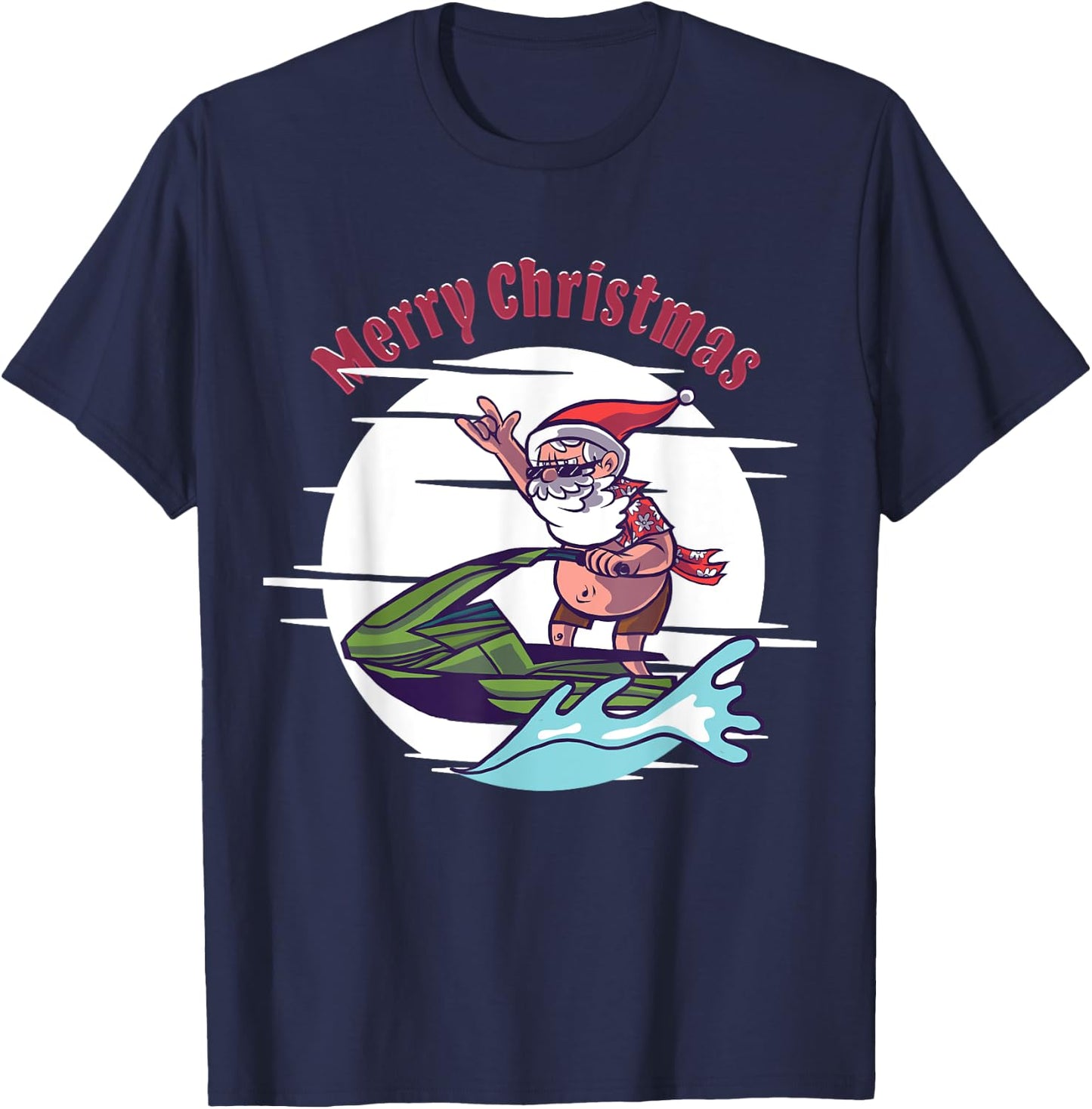 Merry Christmas Santa Jet Ski Watersports T-Shirt - T-Shirt | Navy