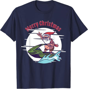 Merry Christmas Santa Jet Ski Watersports T-Shirt - T-Shirt | Navy