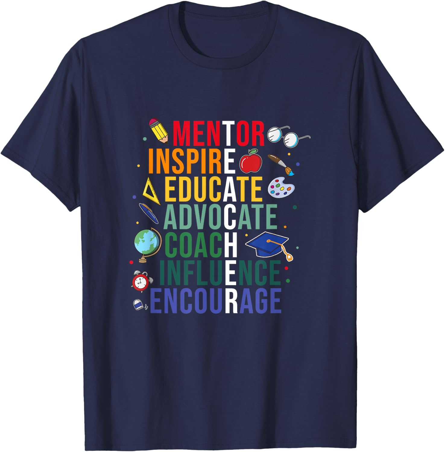 Mentor Inspire Educate Inspired Teacher Life Back To School T-Shirt - T-Shirt | Navy