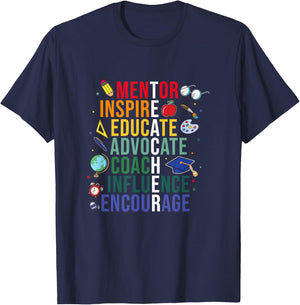 Mentor Inspire Educate Inspired Teacher Life Back To School T-Shirt - T-Shirt | Navy
