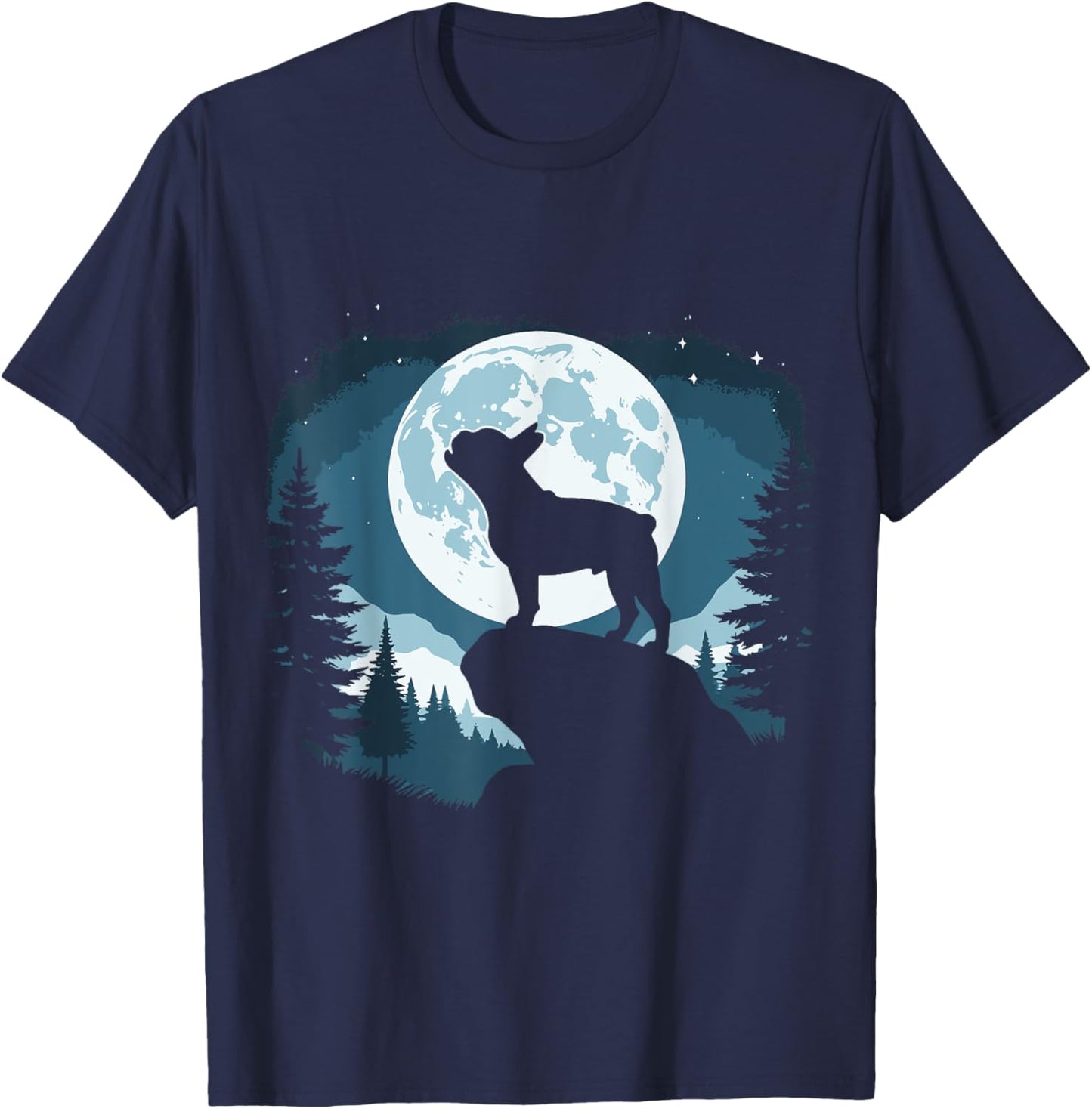 Funny Dog Howling At The Moon French Bulldog T-Shirt - T-Shirt | Navy