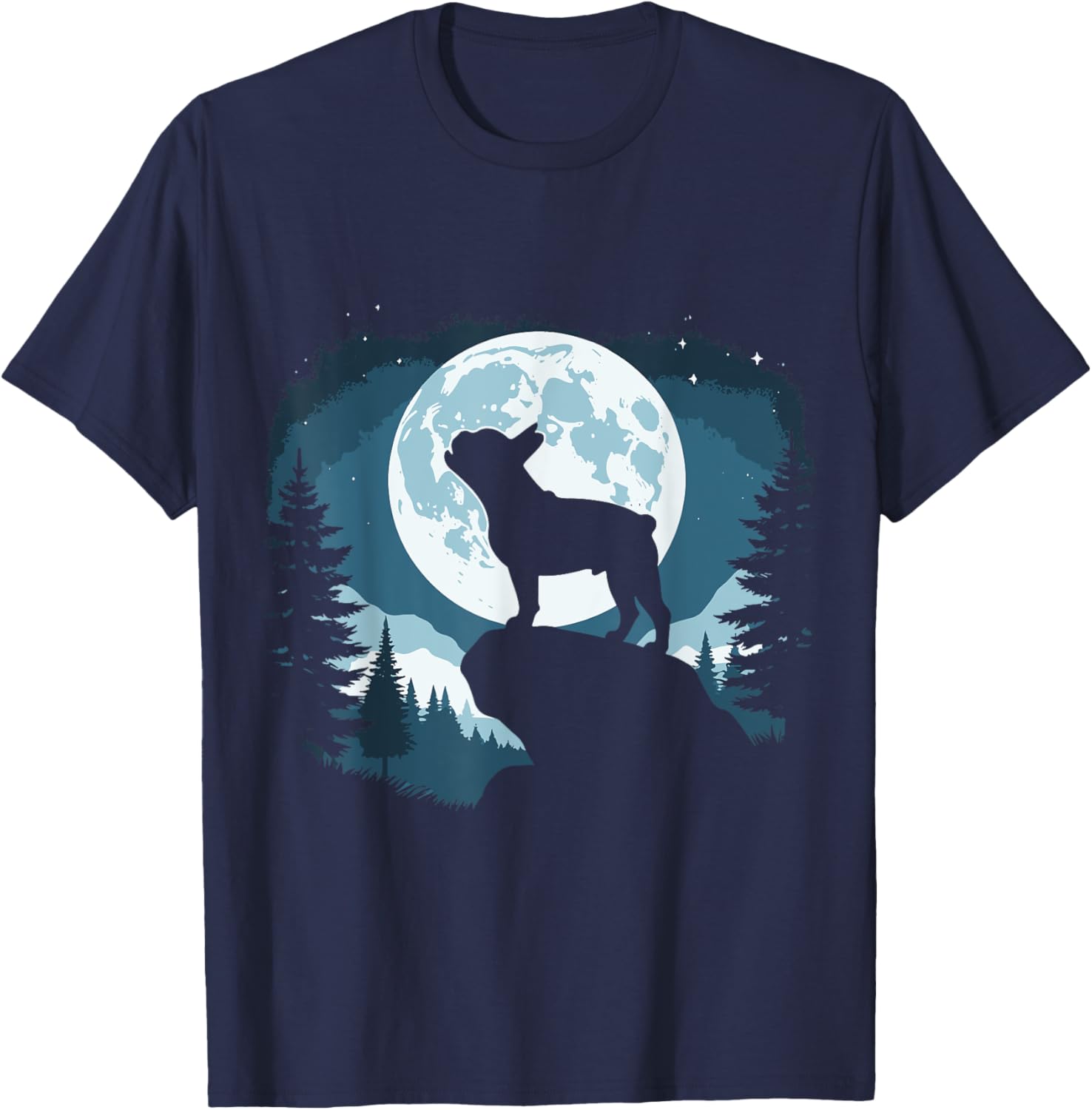 Funny Dog Howling At The Moon French Bulldog T-Shirt - T-Shirt | Navy