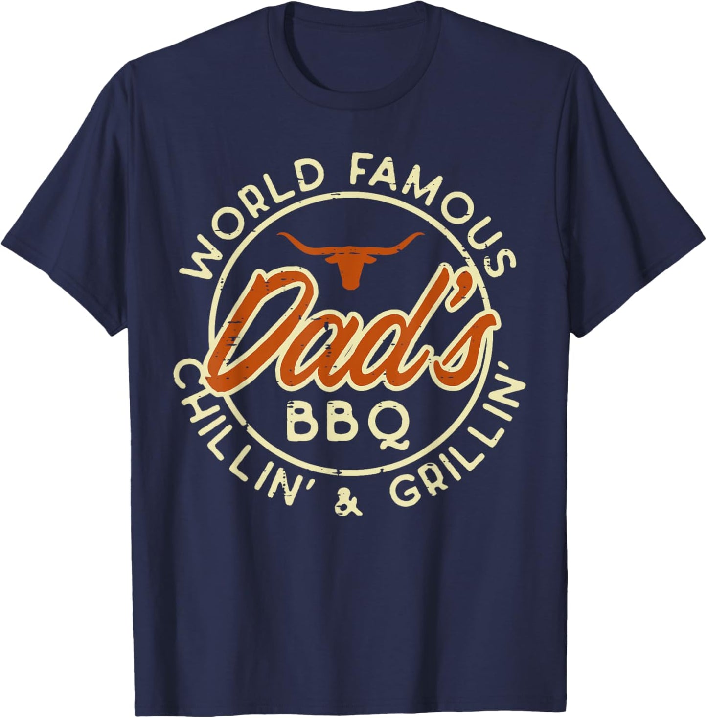 Worlds Famous Dads Bbq Grillin Barbecue Fathers Day Papa T-Shirt - T-Shirt | Navy