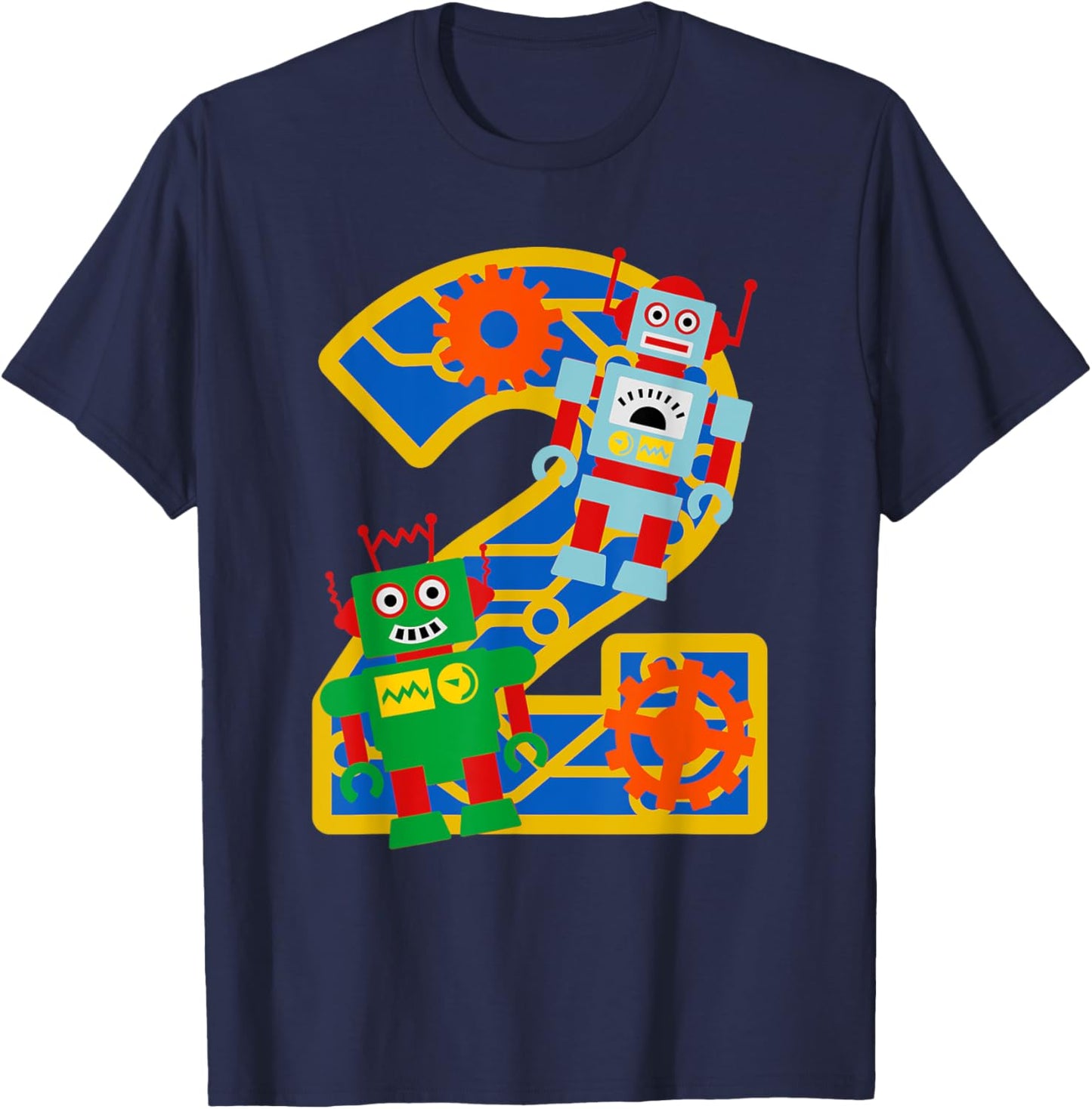2nd Birthday Boy 2 Year Old Little Robot Robotics Engineer T-Shirt - T-Shirt | Navy