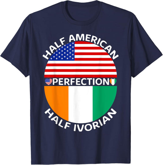 Half American Half Ivorian Ivory Coast Flag Root Men Women T-Shirt - T-Shirt | Navy