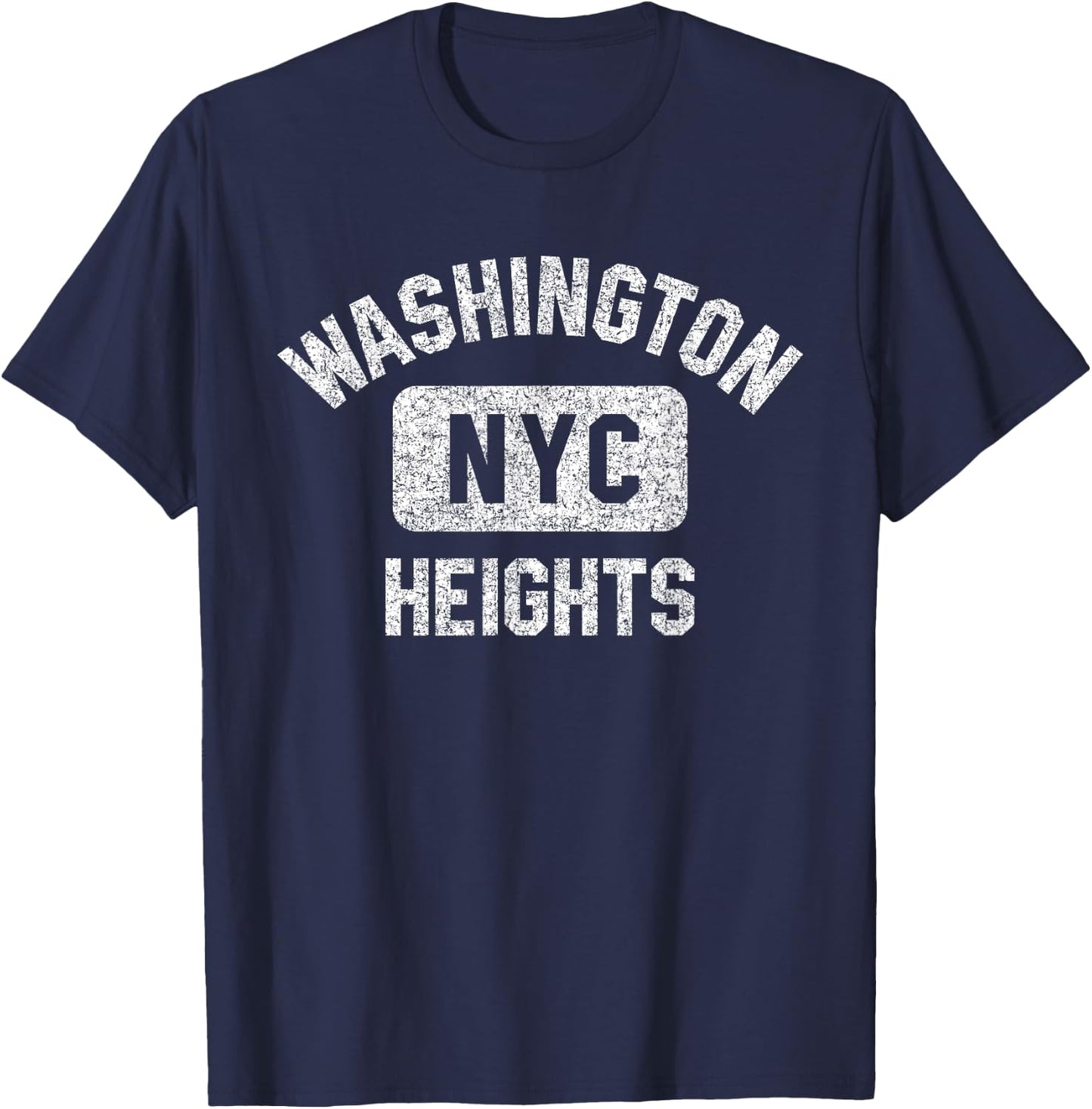 Washington Heights NYC Gym Style Distressed White Print T-Shirt - T-Shirt | Navy