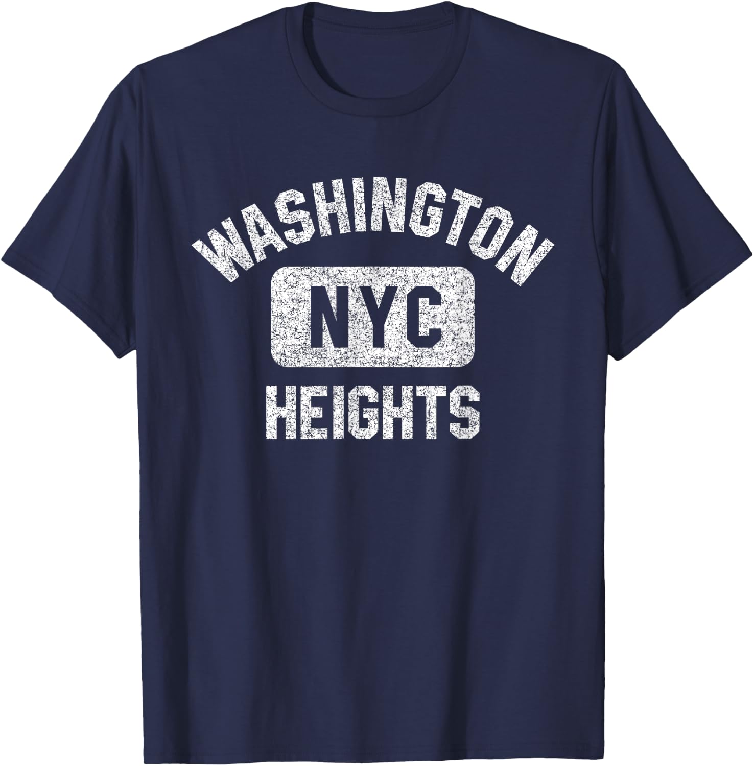Washington Heights NYC Gym Style Distressed White Print T-Shirt - T-Shirt | Navy