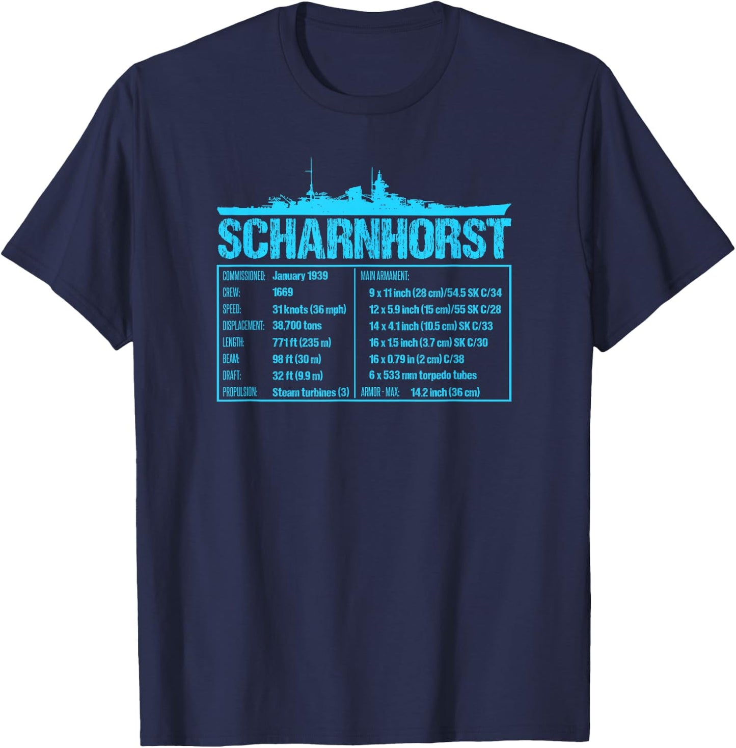 WW2 Scharnhorst German Battleship, Wehrmacht T-Shirt - T-Shirt | Navy