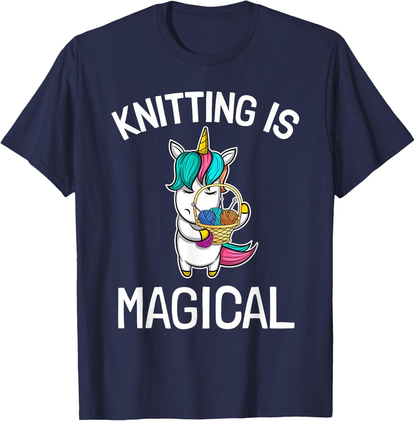Top Knitting Saying Knitting Needles Hobby Wool Unicorn Magic T-Shirt - T-Shirt | Navy