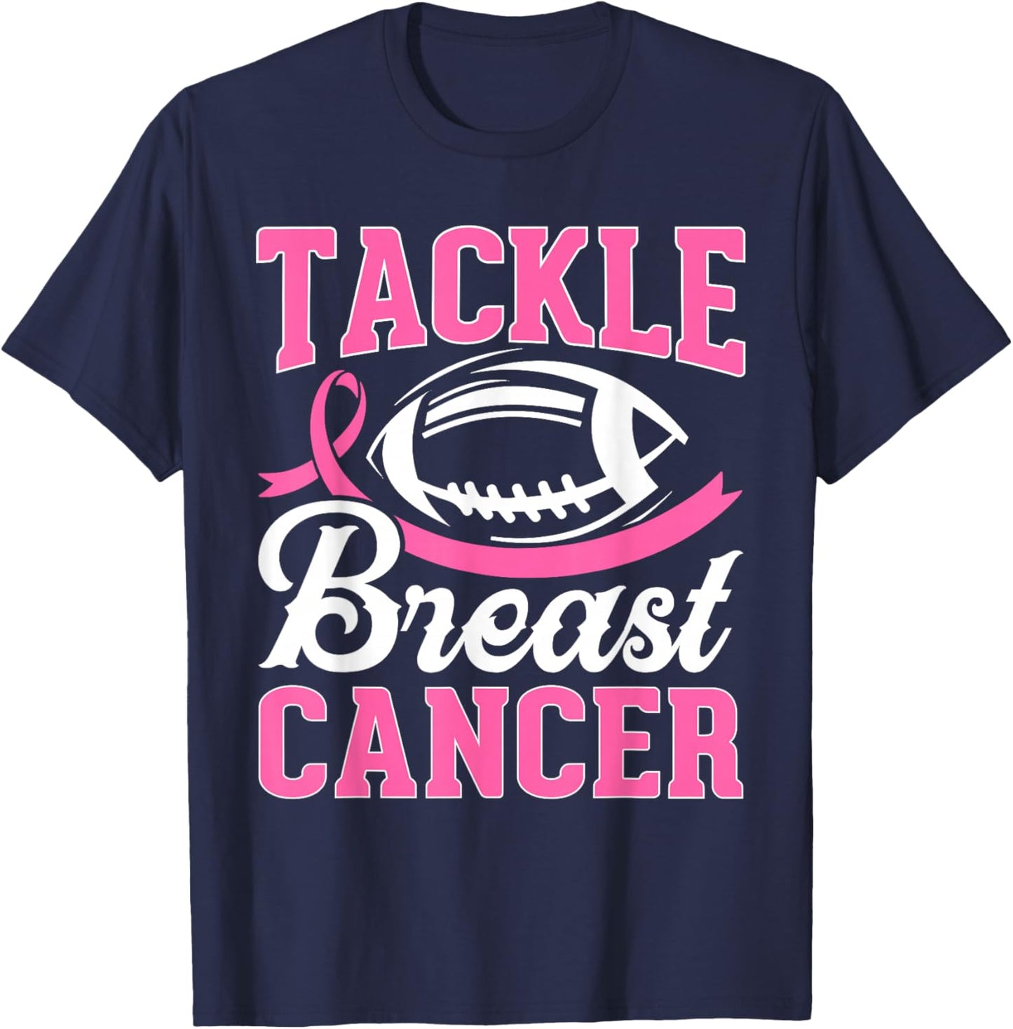 Tackle Breast Cancer Awareness Football Pink Ribbon Boys Kid T-Shirt - T-Shirt | Navy